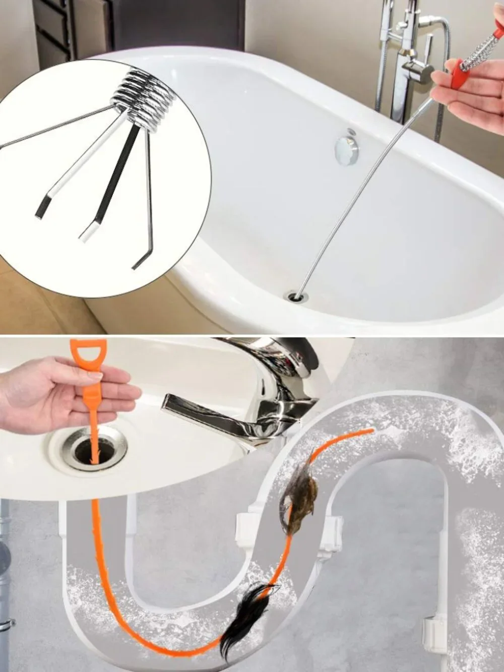4PCS Drain Augers Hair Drain Clog Remover, Bendable Cleaner, for Kitchen Catcher